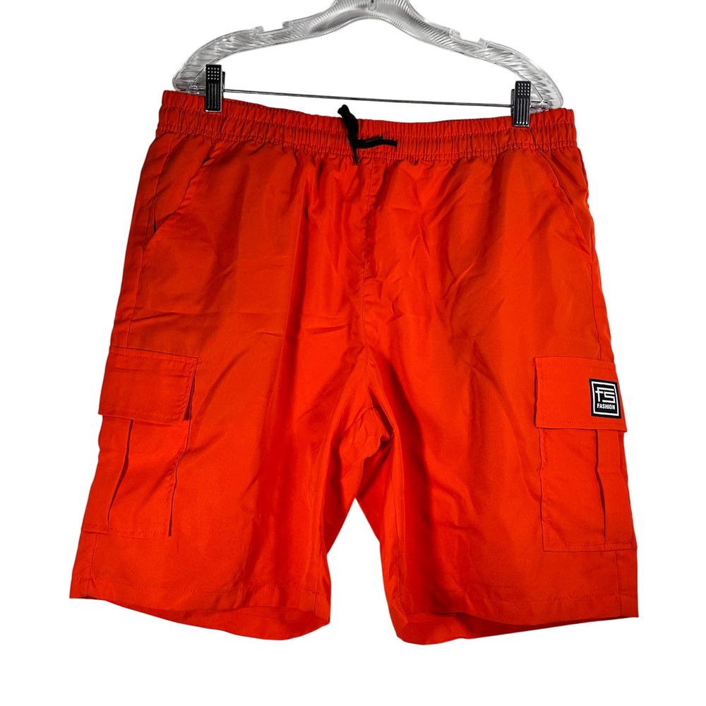 FS Fashion Mens Orange Cargo Shorts Elastic Waist Drawstring Streetwear size 36